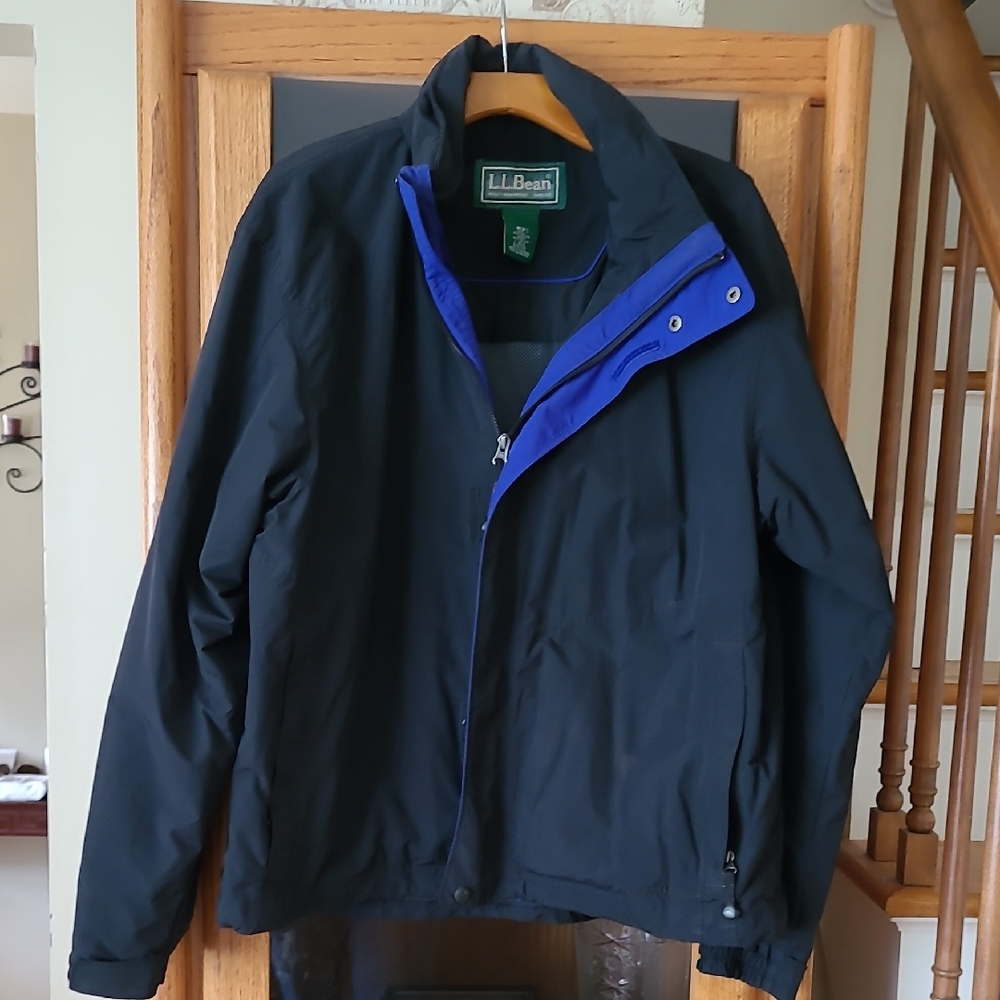 L.L. Bean Men's Black Raincoat with Blue Trim